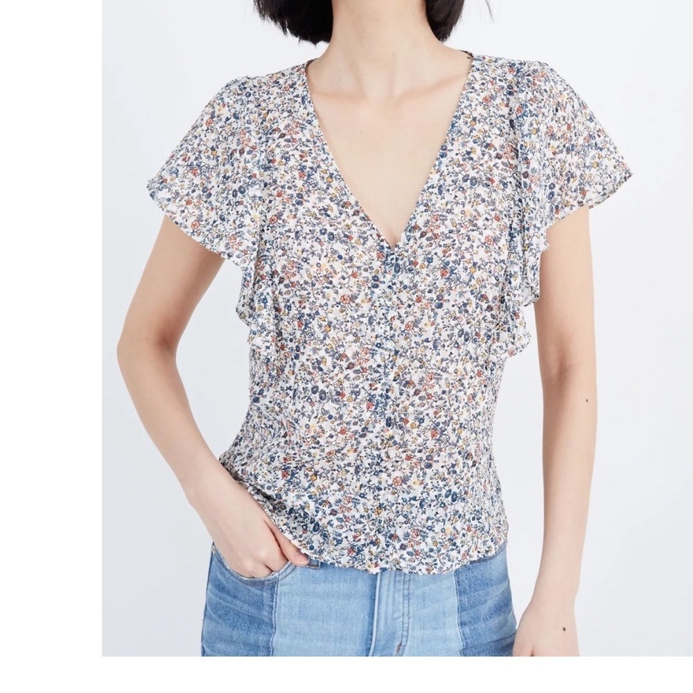 Madewell Carmelina Flutter‎ sleeve floral blouse women's Small